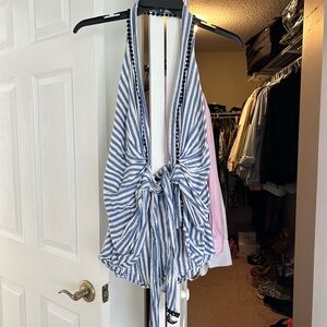 Zara Blue and White Striped Halter Blouse